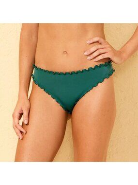 NEW Shade & Shore Ruffle Edge Cheeky Coverage Bikini Bottom - Green - Size XS
